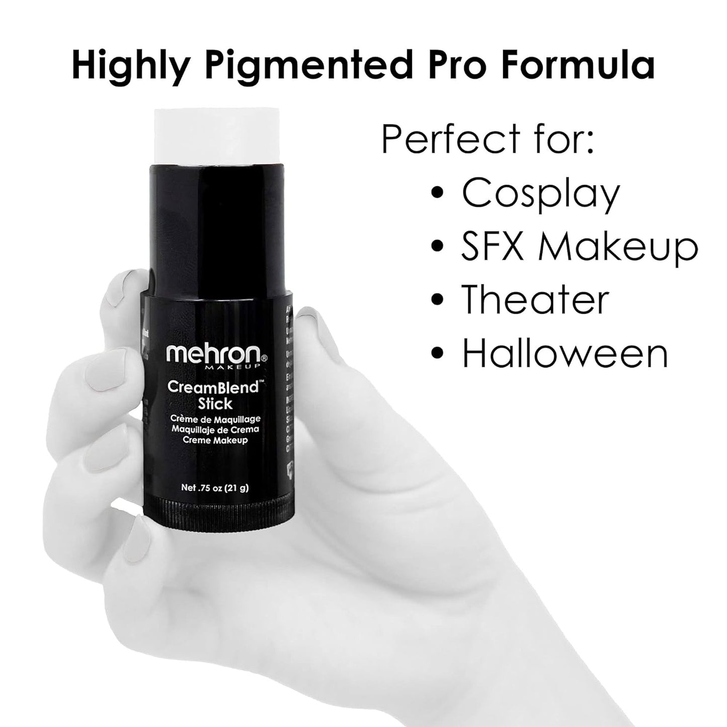 Mehron Makeup CreamBlend Stick | Face Paint, & Foundation Cream Makeup | Body Paint Stick Perfect for Halloween Makeup  (21 g) (White)